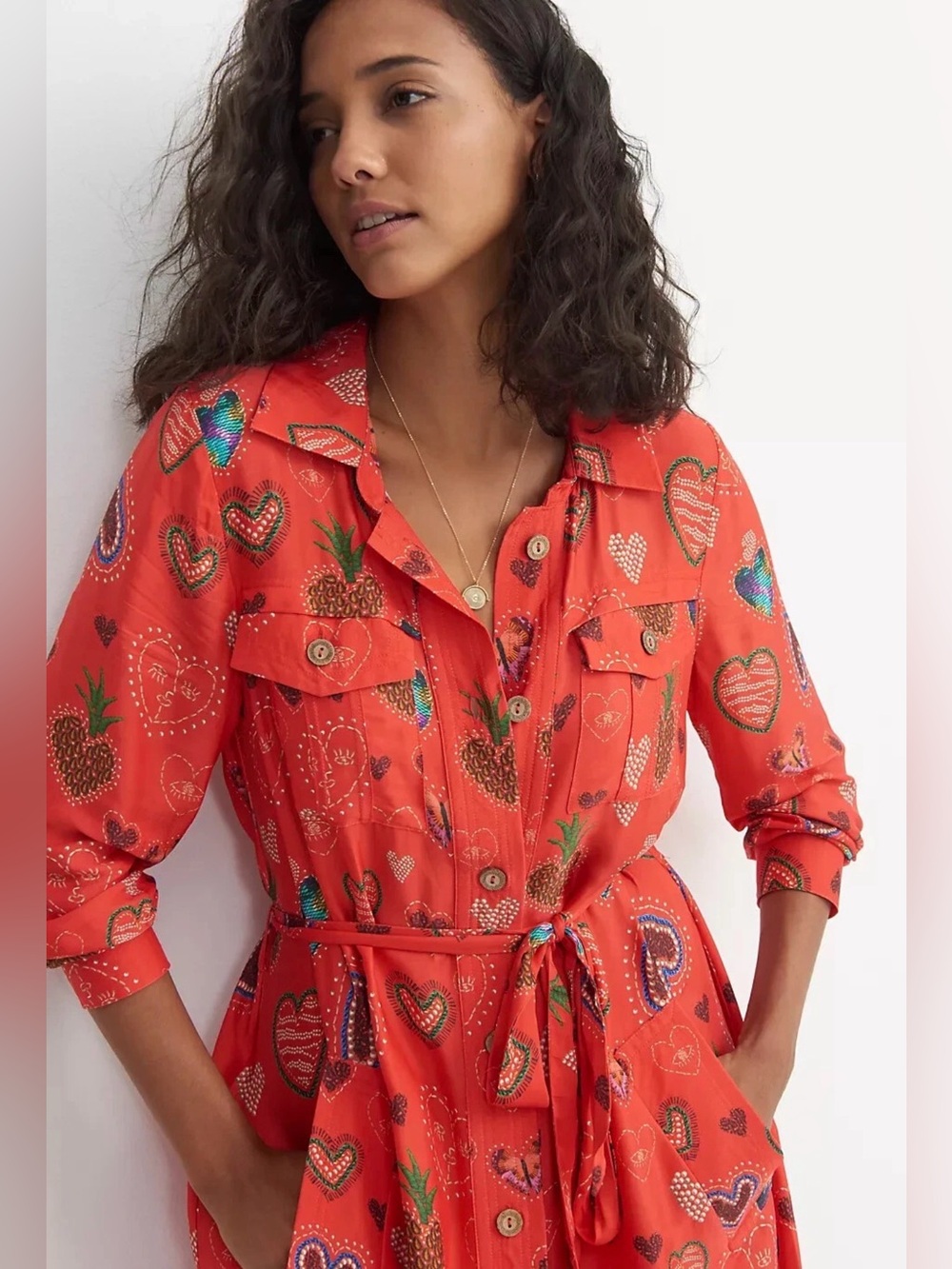 FARM Rio Red Heart & Pineapple Print Shirt Dress